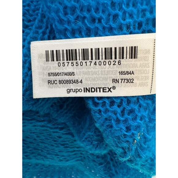 ZARA Small Open-Knit Sweater Sheer Teal/Blue Wool & Polyamide Blend - Picture 11 of 14